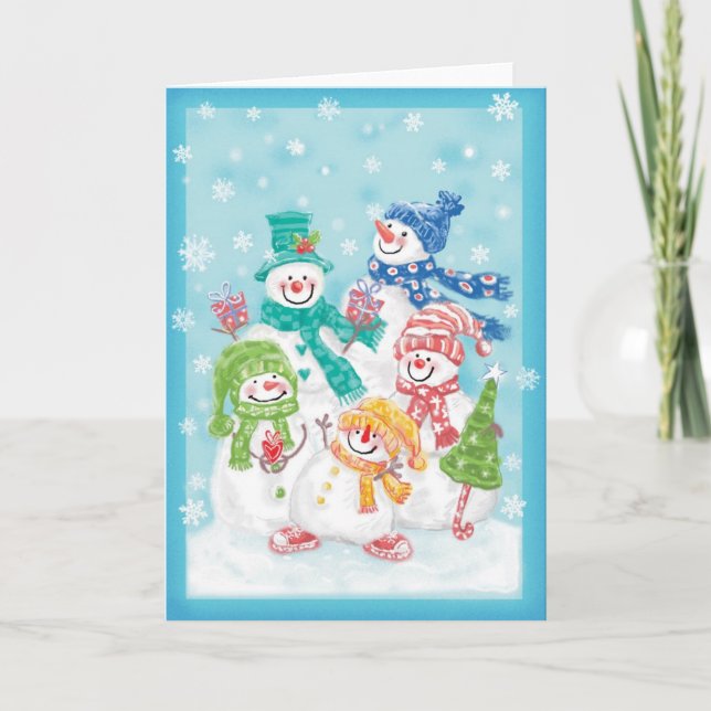 Niedliche Weihnachtsschneefamilie im Schnee Feiertagskarte (Vorderseite)