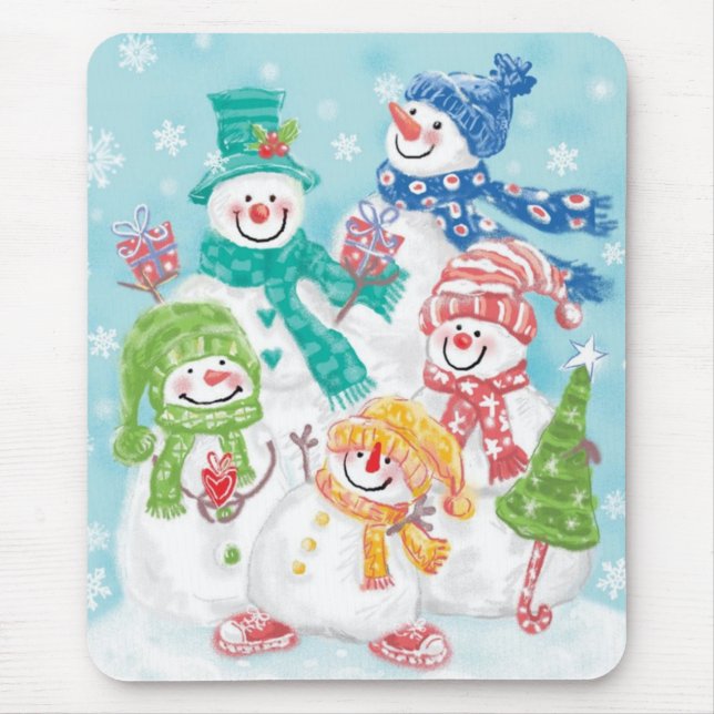 Niedliche Weihnachtsschneefamilie im Schnee Mousepad (Vorne)