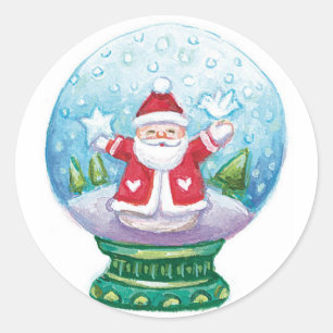 Niedliche Weihnachtsschneeglobe Weihnachtsmann, St Runder Aufkleber