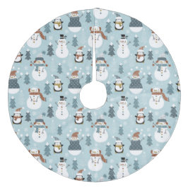Niedliche Weihnachtsschneemänner, Bäume und Pingui Fleece Weihnachtsbaumdecke