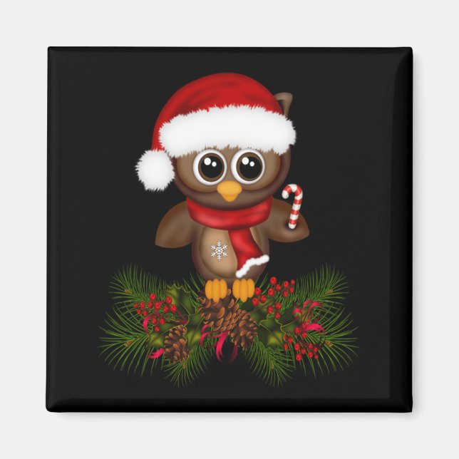 Niedliche Weihnachtsschüssel auf Kiefernzweig-Magn Magnet (Vorne)