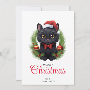 Niedliche Weihnachtsschwarze Katze Feiertagskarte