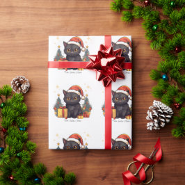 Niedliche Weihnachtsschwarze Katze Geschenkpapier