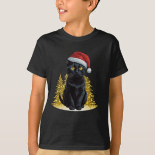 Niedliche Weihnachtsschwarze Katze in Weihnachtsma T-Shirt