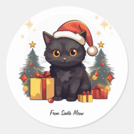 Niedliche Weihnachtsschwarze Katze Runder Aufkleber