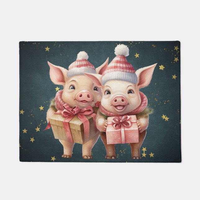 Niedliche Weihnachtsschweine Fußmatte (Vorderseite)