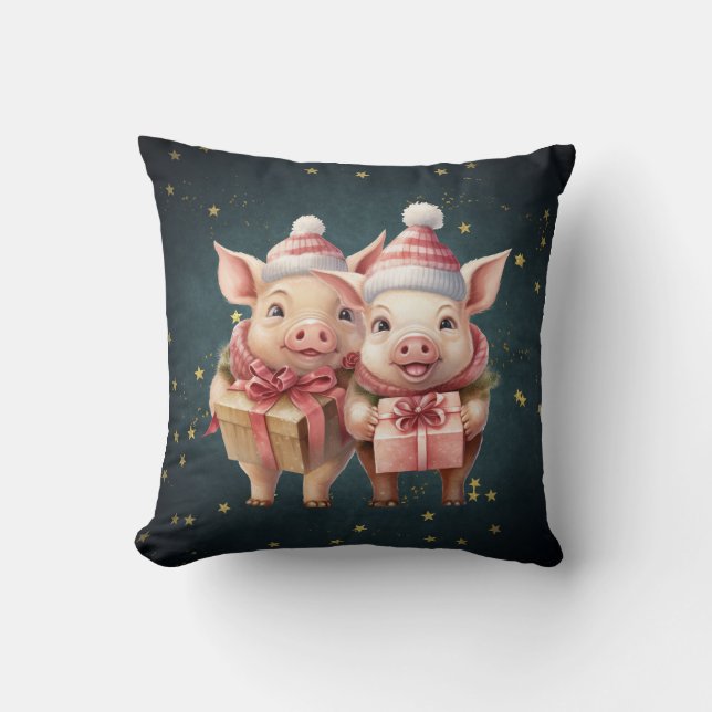 Niedliche Weihnachtsschweine Kissen (Vorderseite)