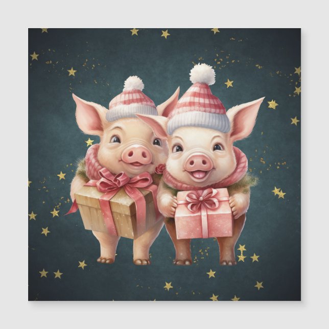 Niedliche Weihnachtsschweine Magnetkarte (Vorderseite)
