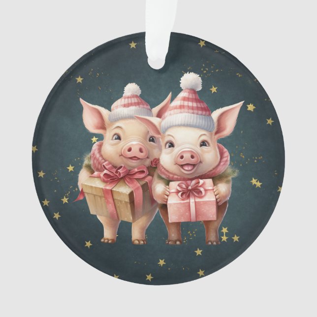 Niedliche Weihnachtsschweine Ornament (Vorderseite)