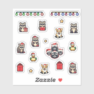 Niedliche Weihnachtsscons 8-Bit-Pixel-Icons Set Aufkleber