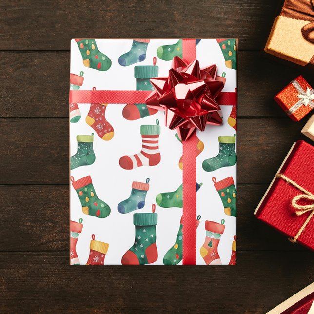 Niedliche Weihnachtssocken Strümpfe Aquarell Geschenkpapier (Von Creator hochgeladen)