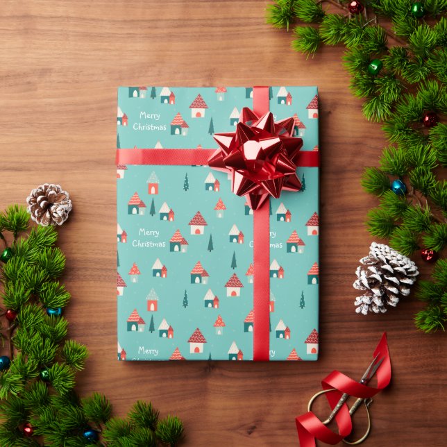Niedliche Weihnachtsstadt Geschenkpapier (Feiertagsgeschenk)