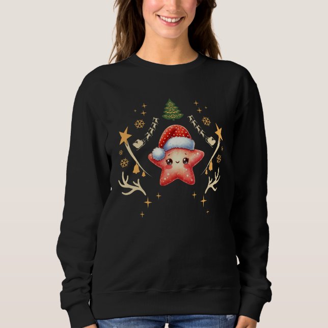 Niedliche Weihnachtssternfische Weihnachtsmannmütz Sweatshirt (Vorderseite)