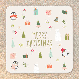 Niedliche Weihnachtssymbole Rechteckiger Pappuntersetzer