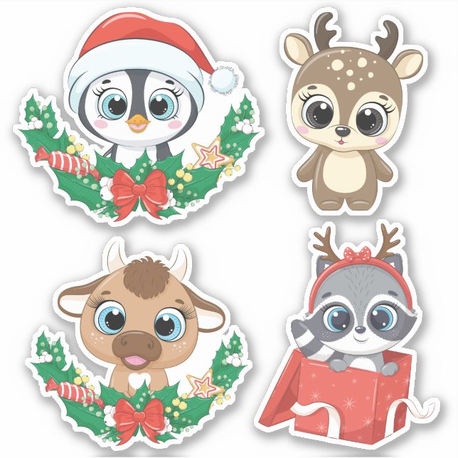 Niedliche Weihnachtstieraufkleber Aufkleber (Vorderseite)