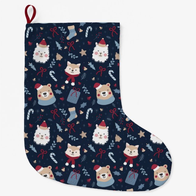 Niedliche Weihnachtstiere Großer Weihnachtsstrumpf (Vorderseite)