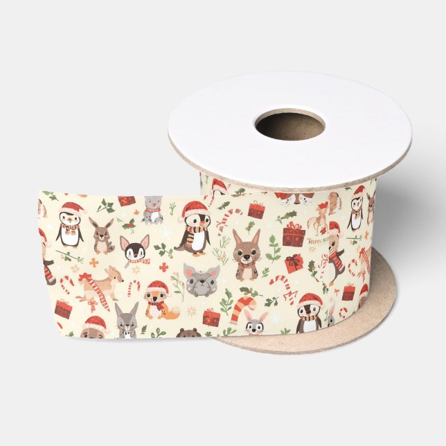 Niedliche Weihnachtstiere Holiday Ribbon Satinband (Spule)