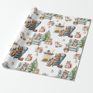 Niedliche Weihnachtstiere in Aquarellen Geschenkpapier
