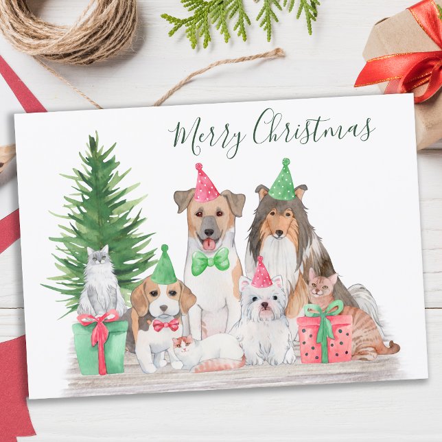 Niedliche Weihnachtstiere Katze Welpe Kitten Feiertagskarte (Von Creator hochgeladen)