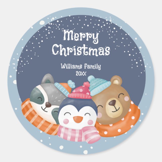 Niedliche Weihnachtstiere Runder Aufkleber (Vorderseite)