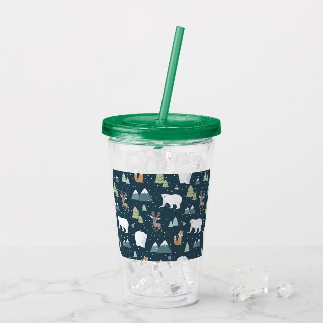 Niedliche Weihnachtstiere Rustikales Muster Acryltrinkbecher (Rückseite Ice)