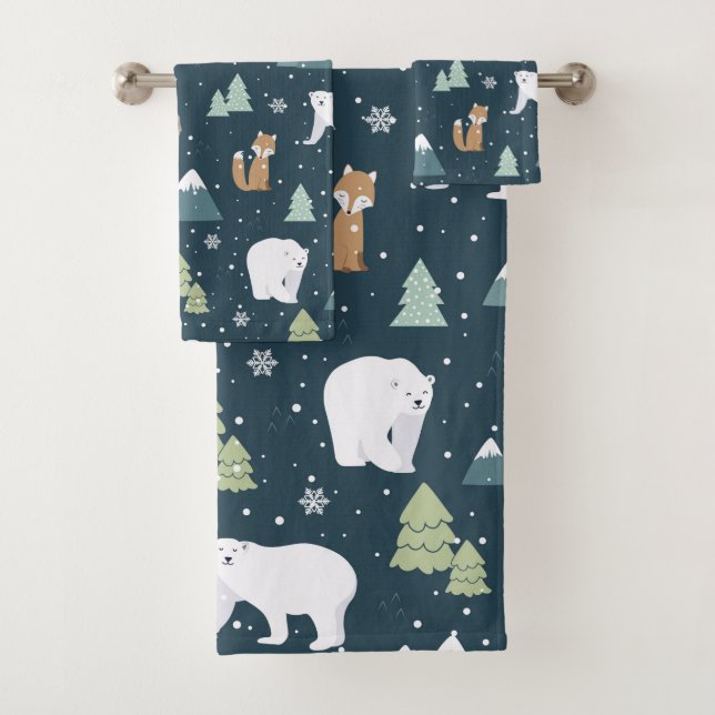 Niedliche Weihnachtstiere Rustikales Muster Badhandtuch Set (Insitu)