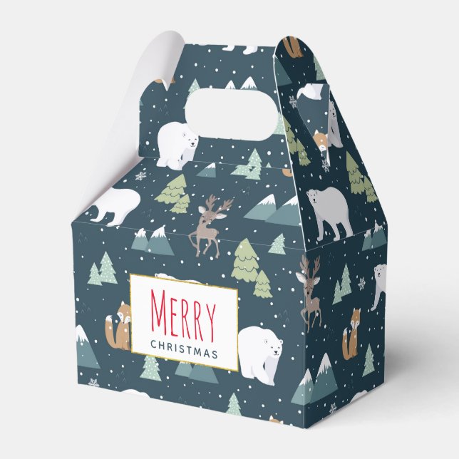 Niedliche Weihnachtstiere Rustikales Muster Geschenkschachtel (Vorderseite)