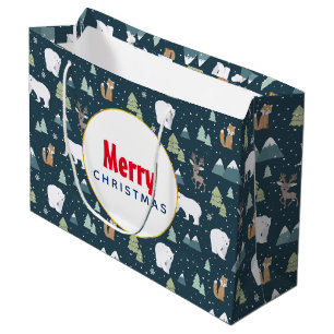 Niedliche Weihnachtstiere Rustikales Muster Große Geschenktüte