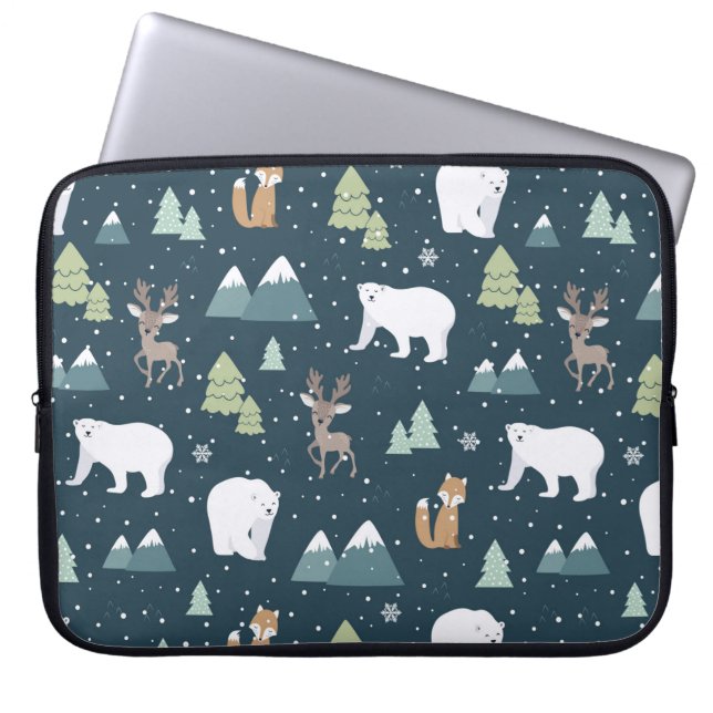 Niedliche Weihnachtstiere Rustikales Muster Laptopschutzhülle (Vorderseite)
