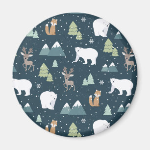 Niedliche Weihnachtstiere Rustikales Muster Magnet