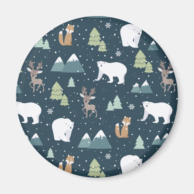 Niedliche Weihnachtstiere Rustikales Muster Magnet (Vorne)