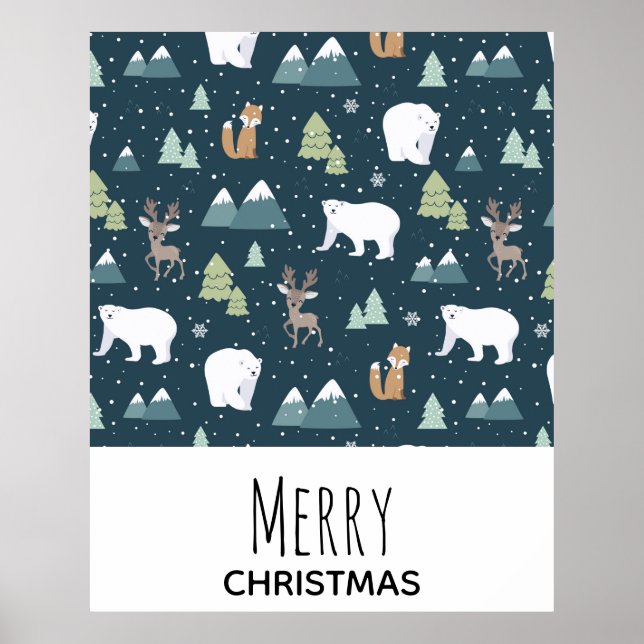 Niedliche Weihnachtstiere Rustikales Muster Poster (Vorne)