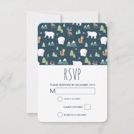 Niedliche Weihnachtstiere Rustikales Muster RSVP Karte
