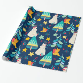 Niedliche Weihnachtstiere und Symbole Muster 2a Geschenkpapier