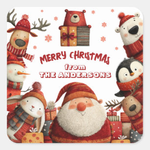 Niedliche Weihnachtstiere Weihnachten Quadratischer Aufkleber