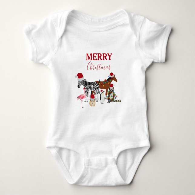 Niedliche Weihnachtstiere Weihnachtsmannmützen Lig Baby Strampler (Vorderseite)