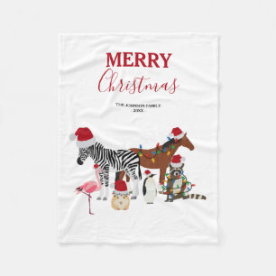 Niedliche Weihnachtstiere Weihnachtsmannmützen Lig Fleecedecke