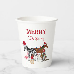 Niedliche Weihnachtstiere Weihnachtsmannmützen Lig Pappbecher