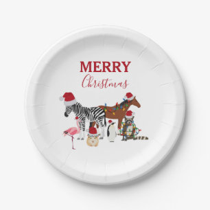 Niedliche Weihnachtstiere Weihnachtsmannmützen Lig Pappteller