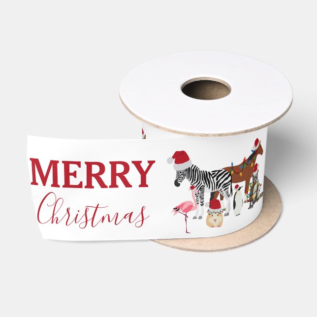 Niedliche Weihnachtstiere Weihnachtsmannmützen Lig Satinband (Spule)
