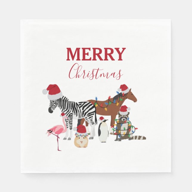 Niedliche Weihnachtstiere Weihnachtsmannmützen Lig Serviette (Vorderseite)