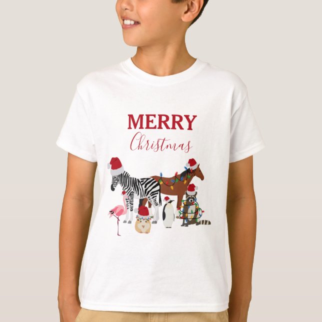 Niedliche Weihnachtstiere Weihnachtsmannmützen Lig T-Shirt (Vorderseite)