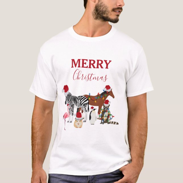 Niedliche Weihnachtstiere Weihnachtsmannmützen Lig T-Shirt (Vorderseite)