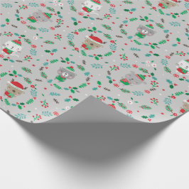 Niedliche Weihnachtstierkränze Grau Geschenkpapier