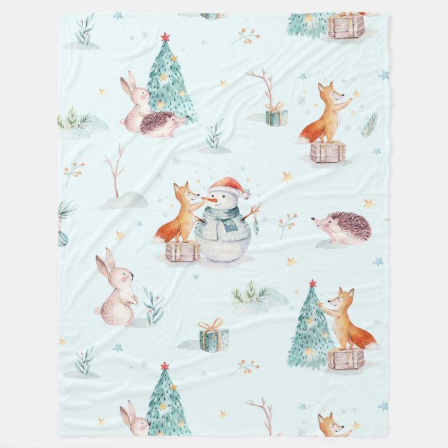 Niedliche Weihnachtstiermuster Fleecedecke (Vorderseite)