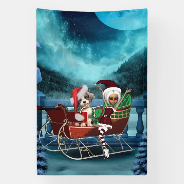 Niedliche Weihnachtswelpen Banner (Vertikal)