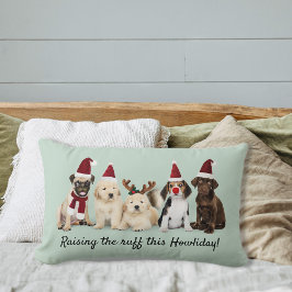 Niedliche Weihnachtswelpen, die den Ruff anziehen Lendenkissen