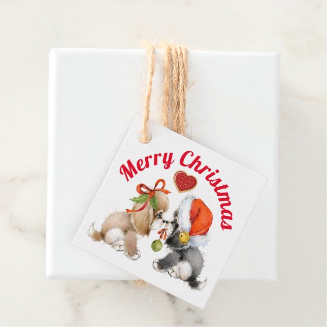 Niedliche Weihnachtswelpen - Geschenketiketten Geschenkanhänger (Beispiel)