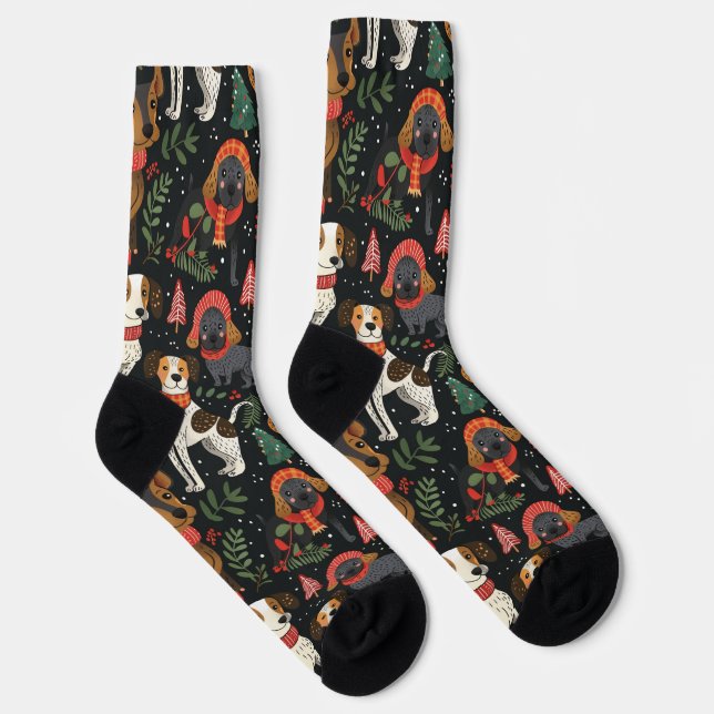 Niedliche Weihnachtswelpen Nahtloses Muster Socken (Rechts)