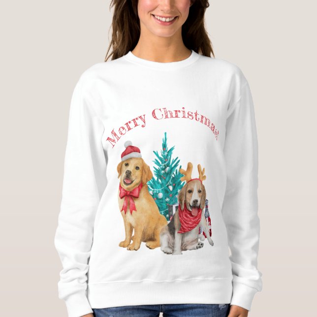 Niedliche Weihnachtswelpen Sweatshirt (Vorderseite)